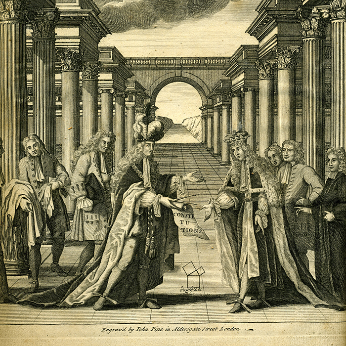 Frontispício das Constituições da Maçonaria de 1723 de James Anderson. Saiba mais sobre outros corpos e organizações maçônicas, incluindo o Rito Escocês, o Rito de York, os Cavaleiros Templários e o Santuário.