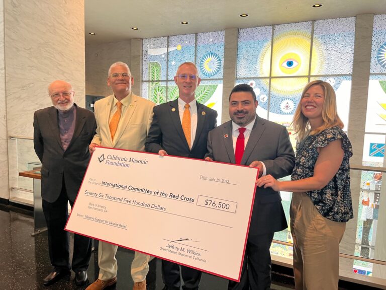 California Masons come together to present a gift to the International Order of the Red Cross for Ukraine relief.