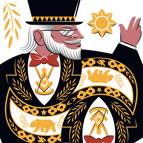 Playing card showing Masonic grand master as King. California Freemason: Masonry and Magic