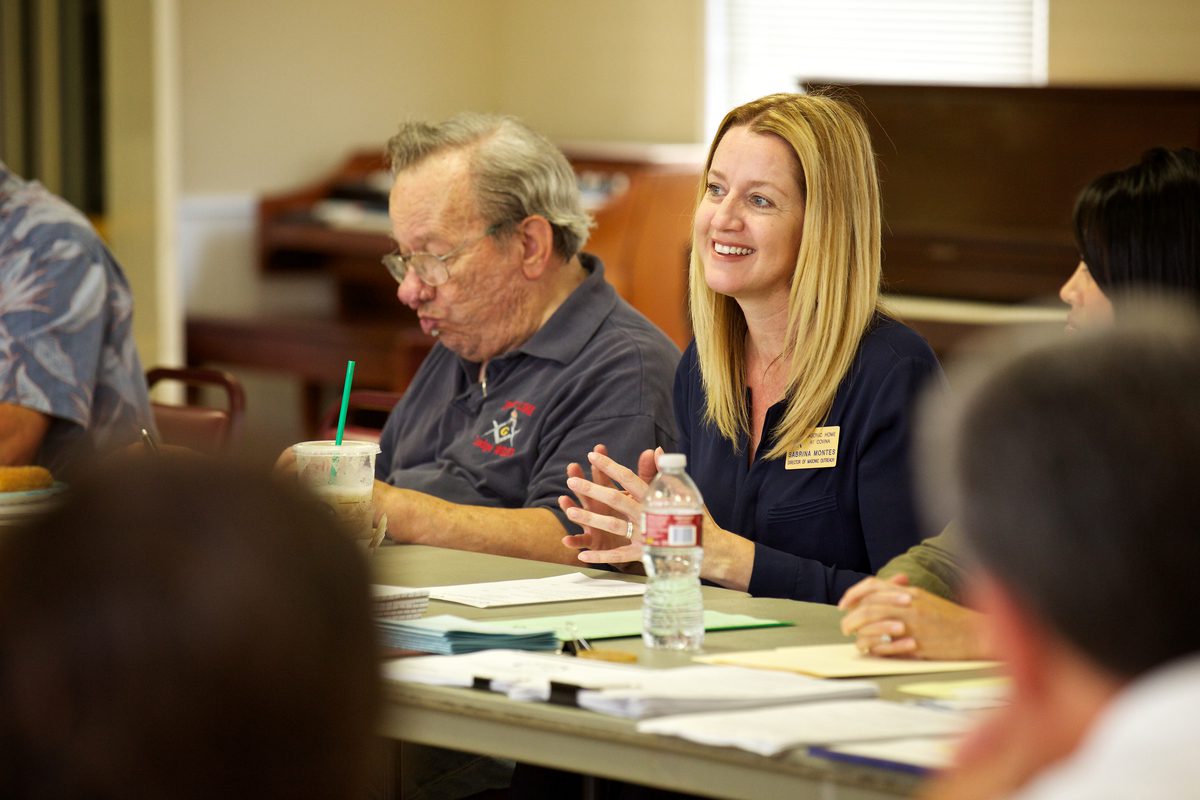 MOS executive director Sabrina Montes at a lodge outreach meeting.