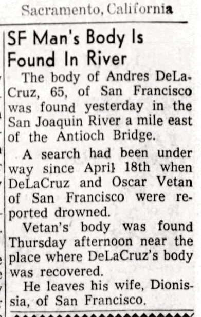 In 1959, three members of Prince Hall lodge Jerusalem № 72 were involved in a fishing boat accident on the San Joaquin River a mile east of the Antioch Bridge.