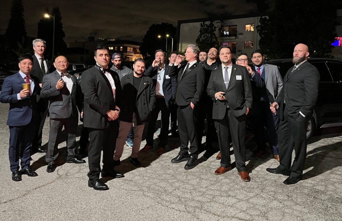 Members of Elysian Lodge No. 418 in Los Angeles gather after a prospect event.