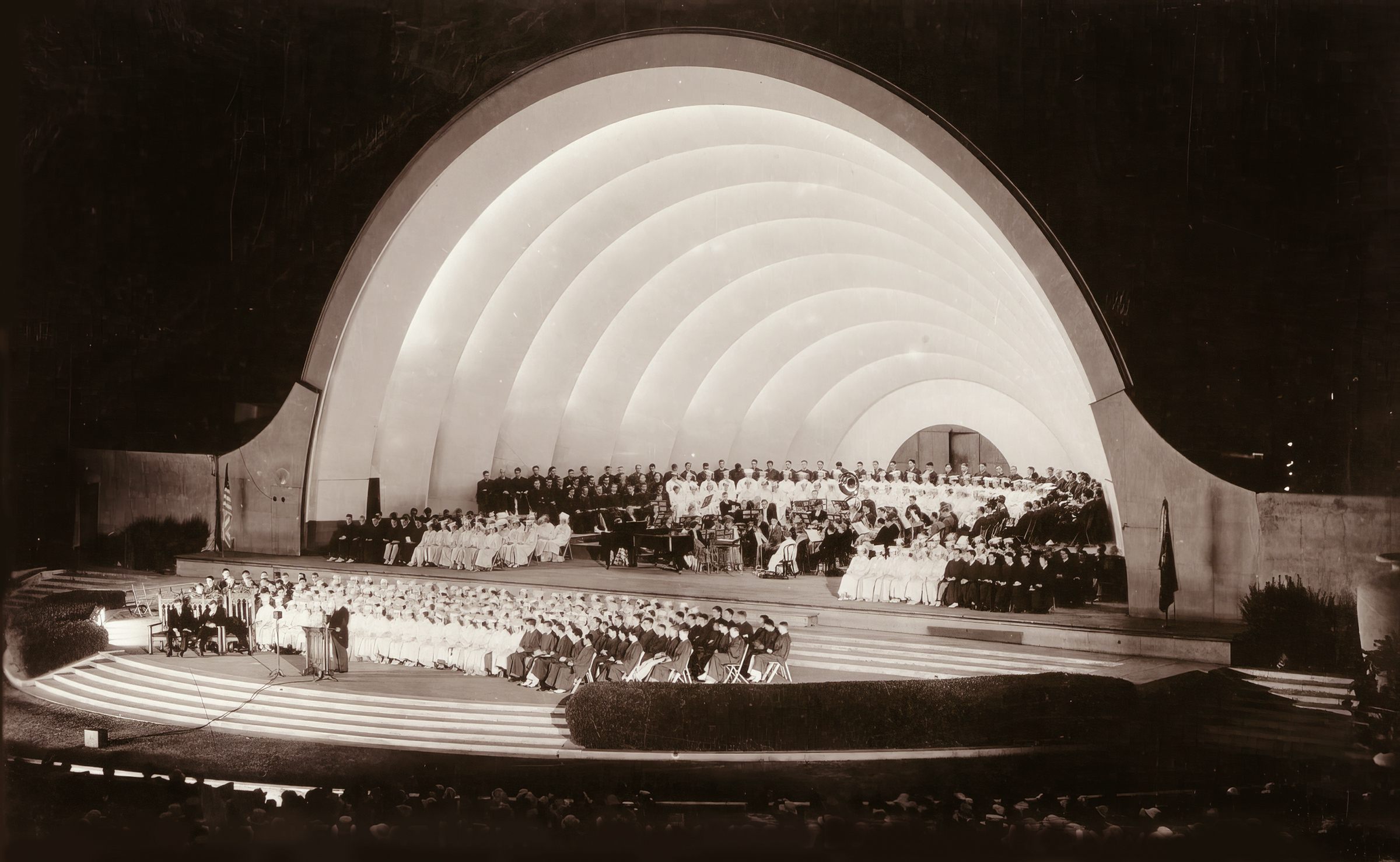 Top: The Hollywood Bowl, One of Toberman’s Proudest Projects, Opened in 1922. Bottom Left: Toberman and Sid Grauman’s Chinese Theatre Opened in 1927 With the King of Kings. Bottom Right: The Egyptian Theatre Debuted in 1922 With the Premiere of Robin Hood.