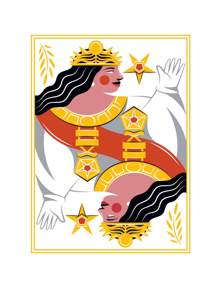 Detail of Masonic-themed playing card featuring Eastern Star honored queen.